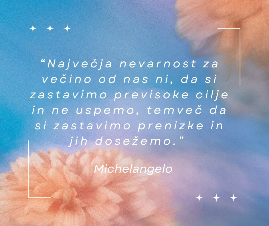 Največja nevarnost za večino od nas ni, da si zastavimo ...